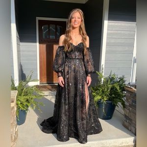 Black Sherri Hill formal. Strapless with separate sleeves (optional to wear).